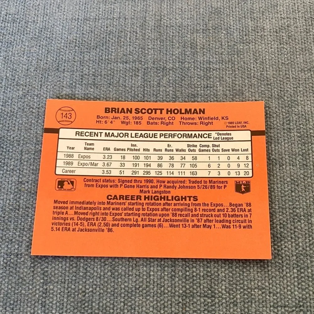 1990 Donruss Seattle Mariners Baseball Card Trading Card